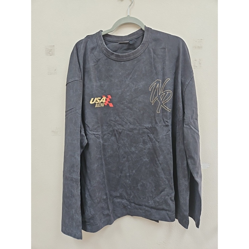 Asos Design Oversized Graphic  Long Sleeve T-Shirt Racing Washed Black New Xl